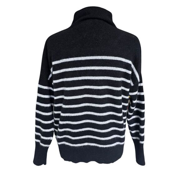 Magaschoni Black‎ White Striped Long Sleeve Cashmere Turtleneck Sweater Size S - Picture 4 of 9